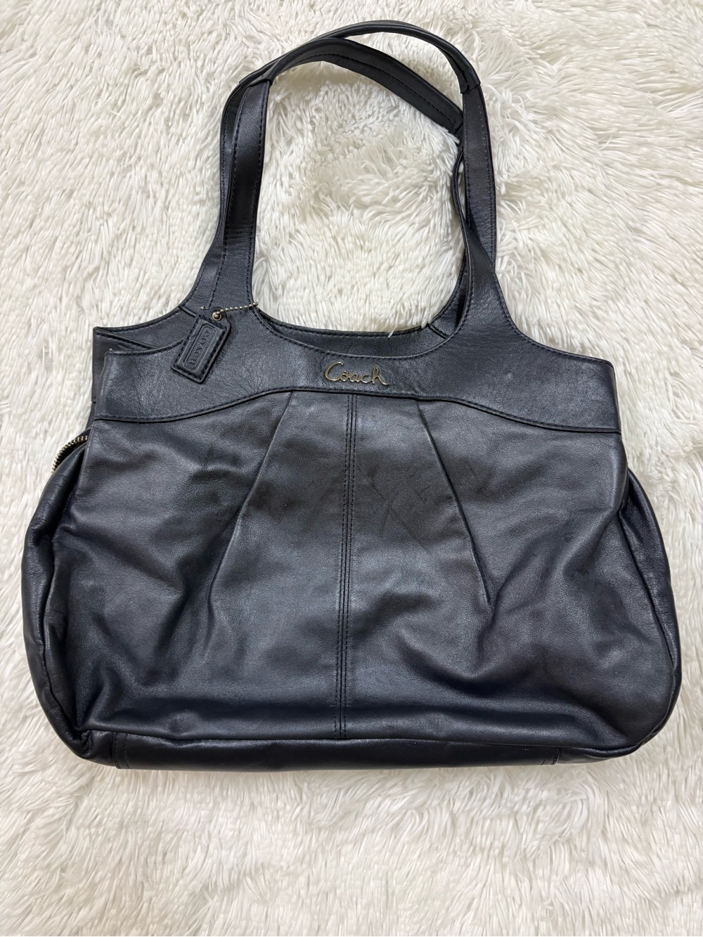 Coach Black Leather Tote with Gold Logo